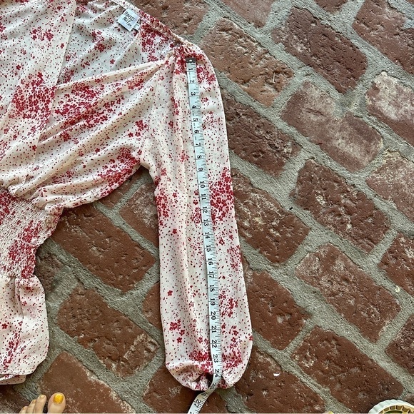 Princess Polly Cream & Red Floral Sheer V-Neck Wide Smocked Waist Mini Dress 8 - Picture 10 of 16